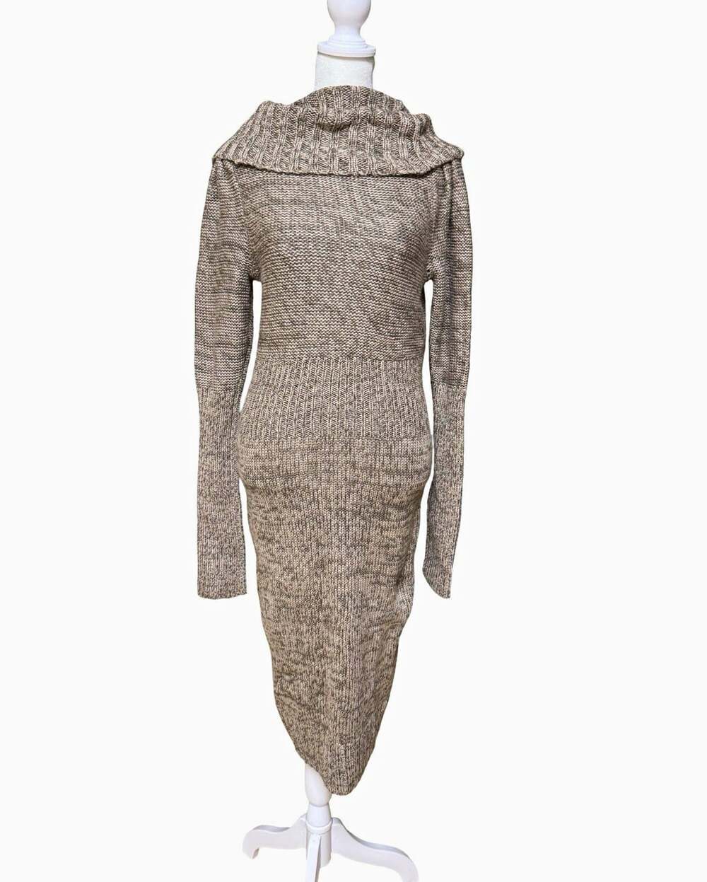 Moda International Gray Knit Sweater Dress Bodycon Cowl Neck Midi Long Sleeve M